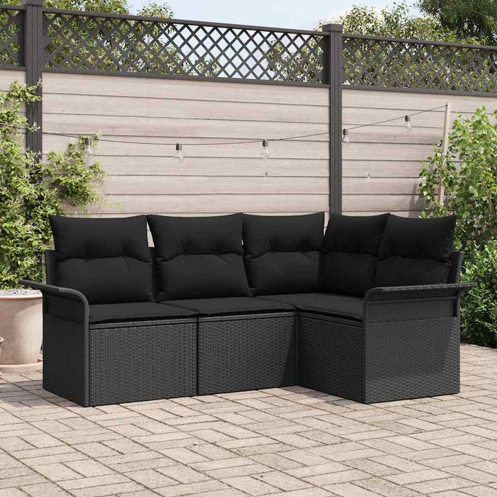 Havesofa Sæt med opbevaring 4 pcs Sort polyrattan