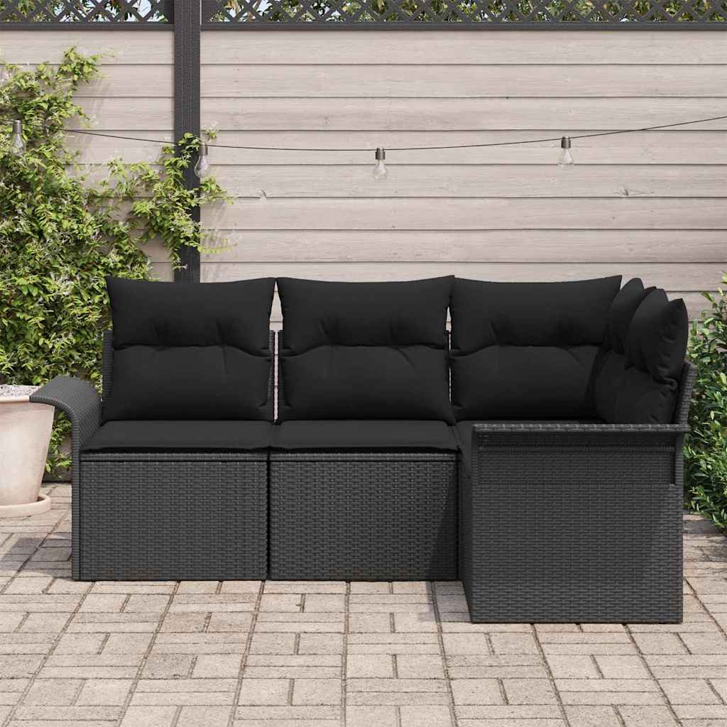 Havesofa Sæt med opbevaring 4 pcs Sort polyrattan