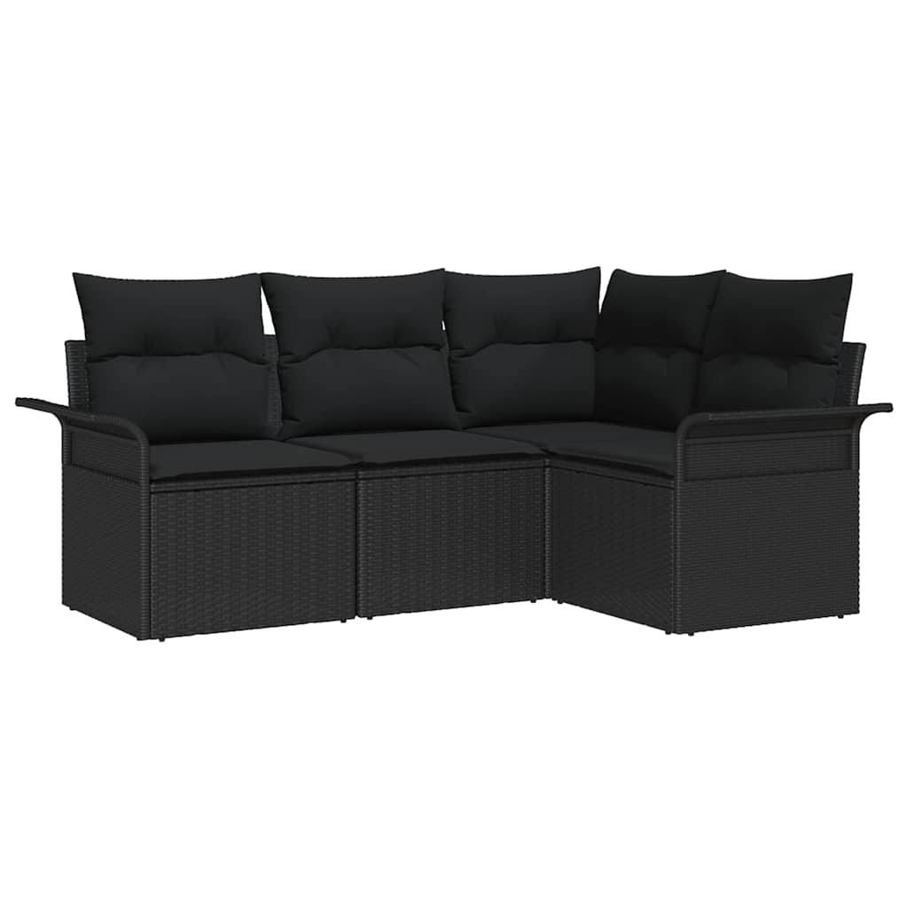 Havesofa Sæt med opbevaring 4 pcs Sort polyrattan