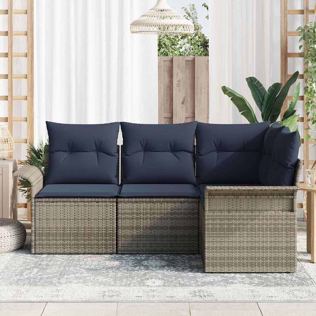 Havesofa Sæt med opbevaring 4 pcs Grå polyrattan