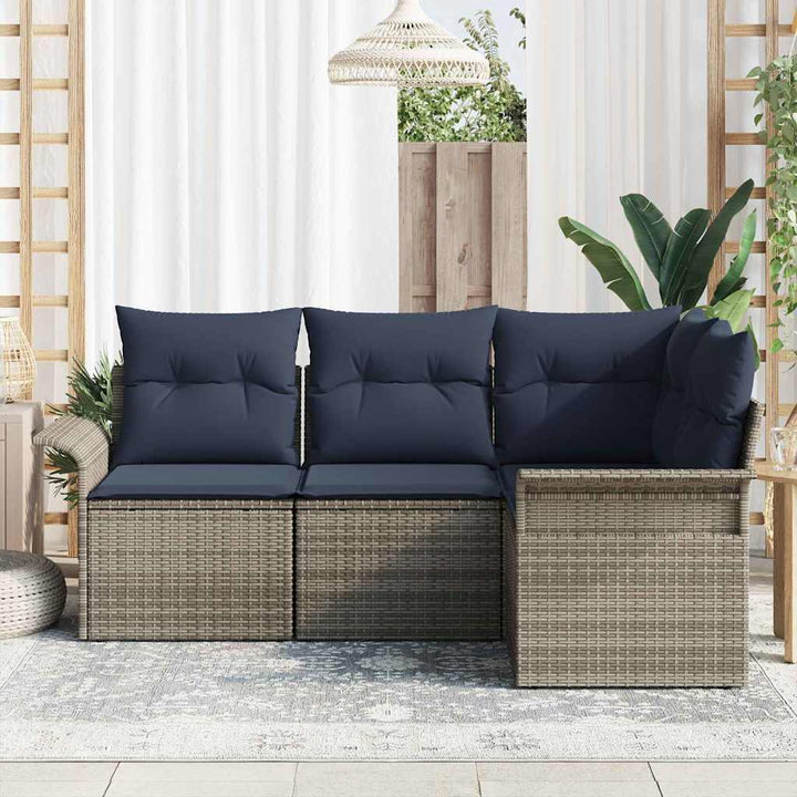 Havesofa Sæt med opbevaring 4 pcs Grå polyrattan