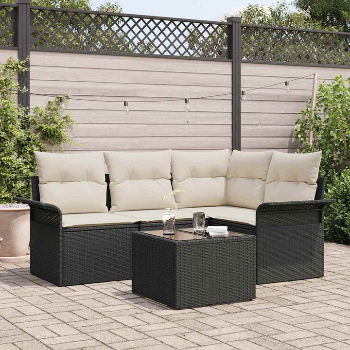 Havesofa Sæt med opbevaring 5 pcs Sort polyrattan