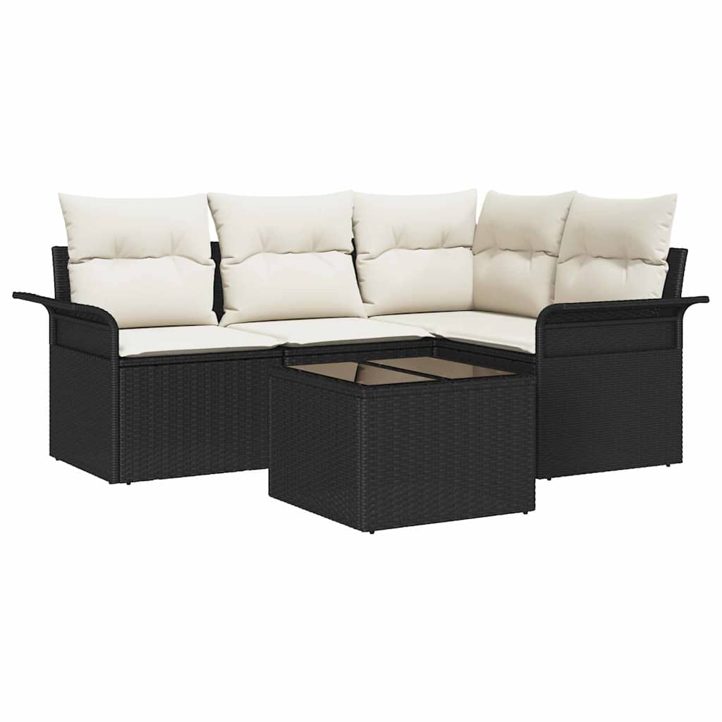 Havesofa Sæt med opbevaring 5 pcs Sort polyrattan
