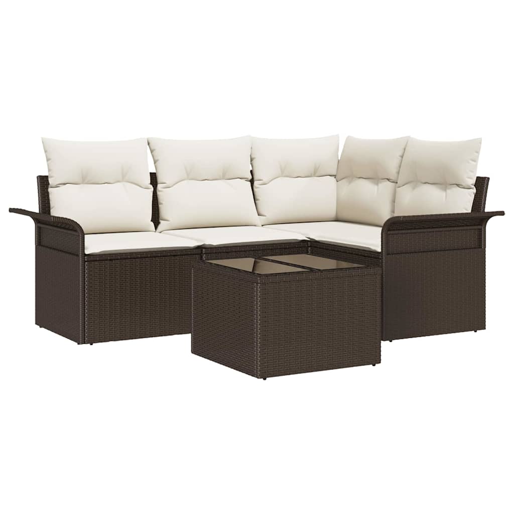 Havesofa Sæt med opbevaring 5 pcs Brun polyrattan