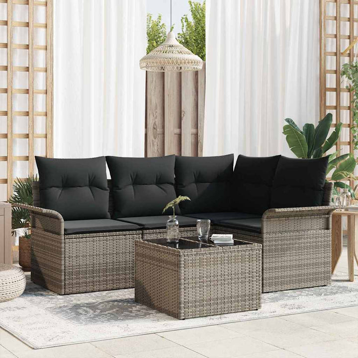 Havesofa Sæt med opbevaring 5 pcs Grå polyrattan