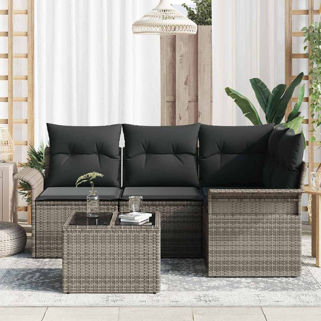 Havesofa Sæt med opbevaring 5 pcs Grå polyrattan
