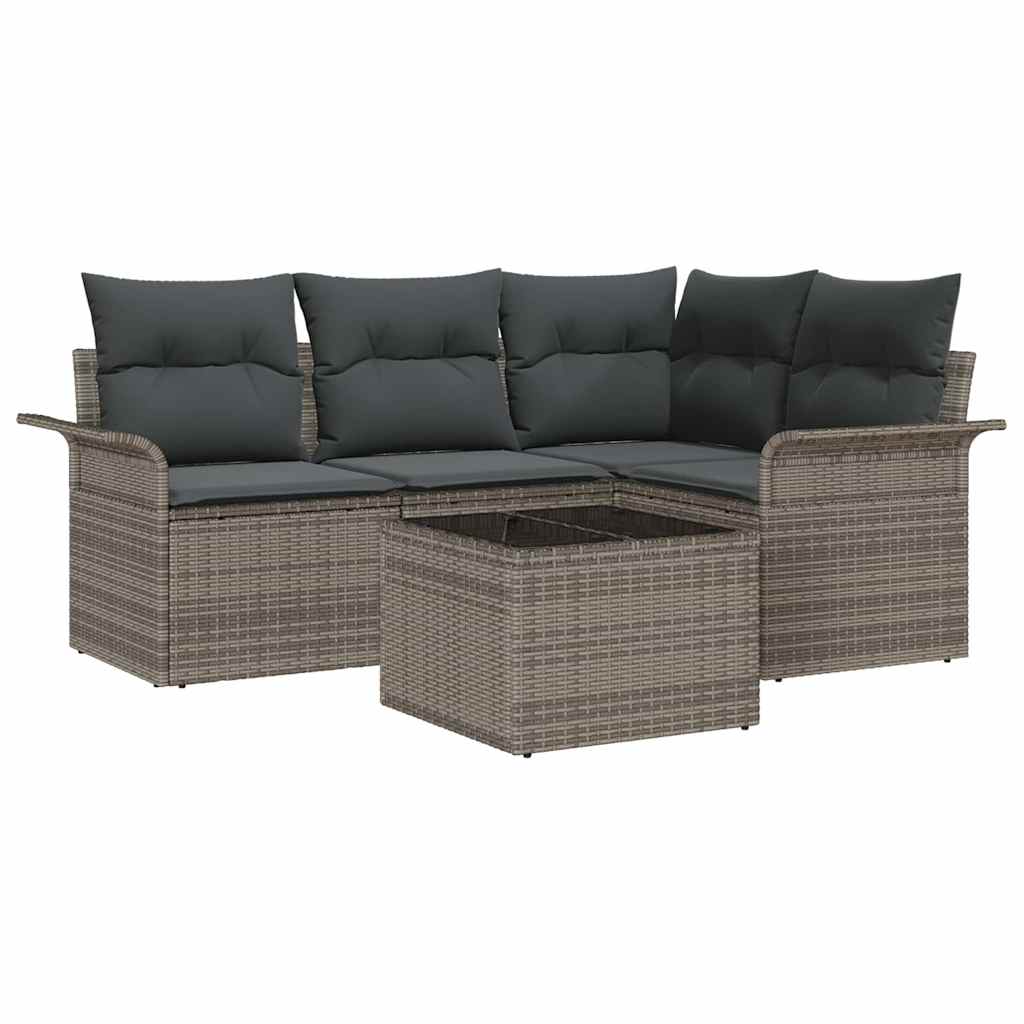 Havesofa Sæt med opbevaring 5 pcs Grå polyrattan