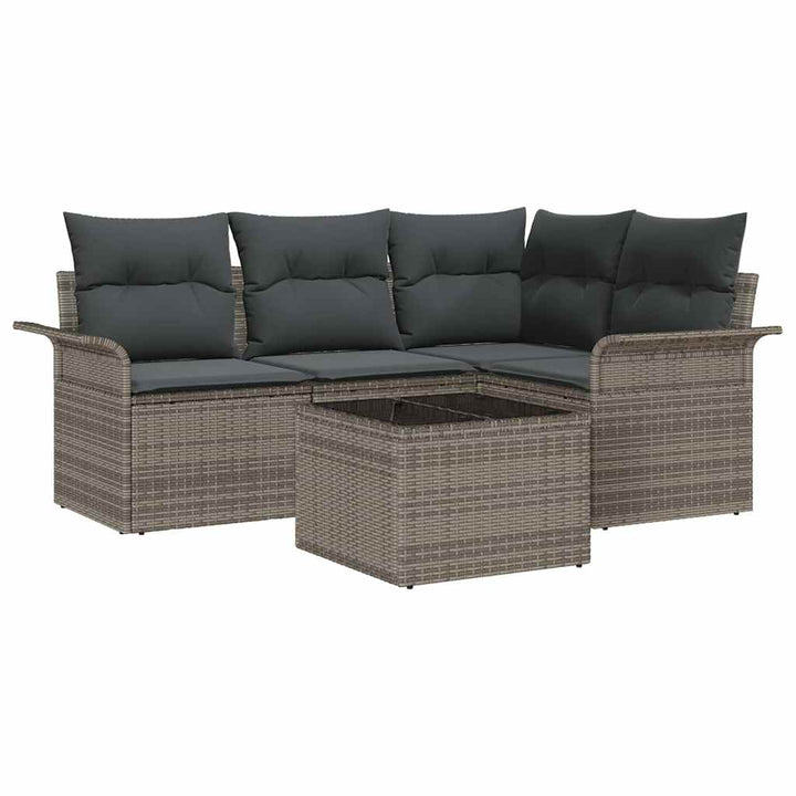 Havesofa Sæt med opbevaring 5 pcs Grå polyrattan
