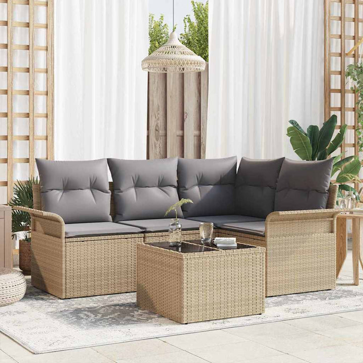 Havesofa Sæt med opbevaring 5 pcs Beige polyrattan