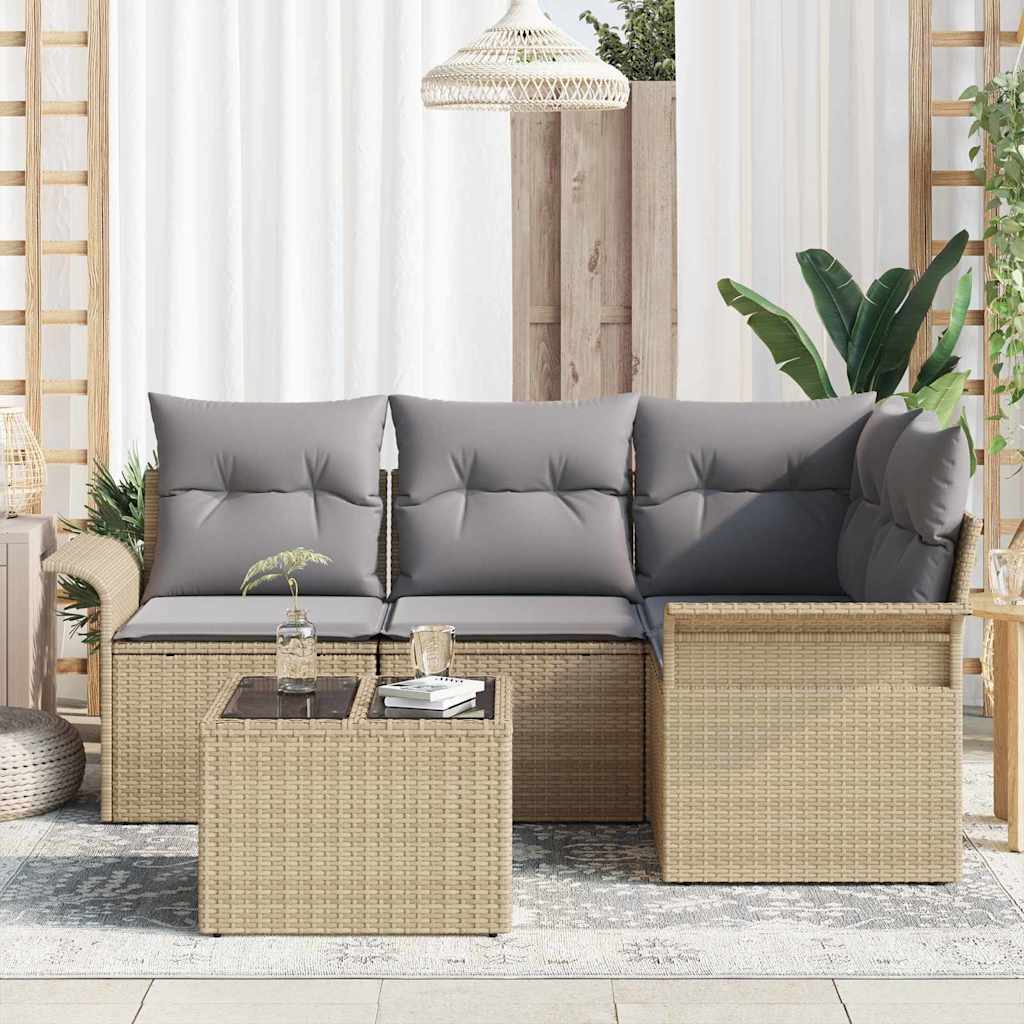 Havesofa Sæt med opbevaring 5 pcs Beige polyrattan