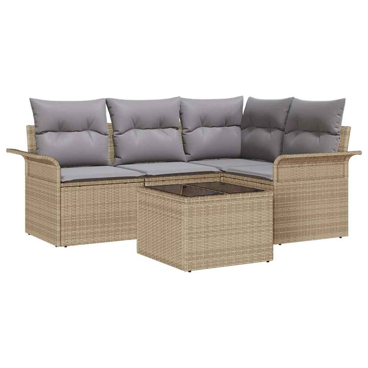 Havesofa Sæt med opbevaring 5 pcs Beige polyrattan