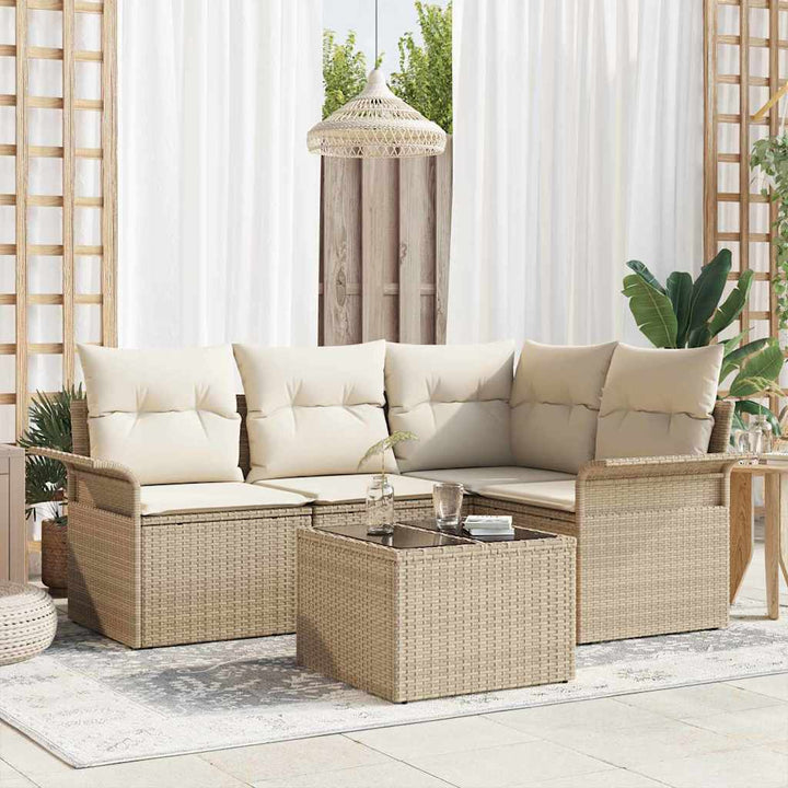 Havesofa Sæt 5 stk. Beige polyrattan
