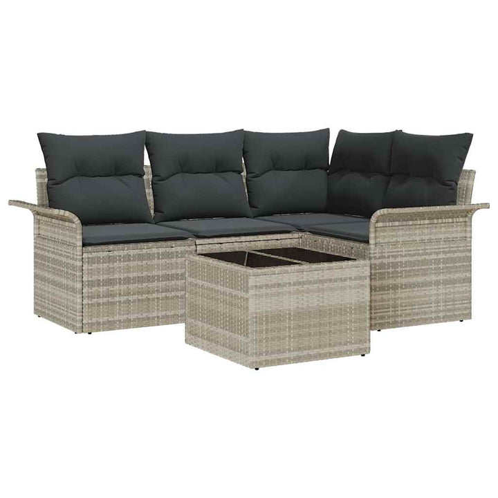 Havesofa Sæt med opbevaring 5 pcs Lysegrå polyrattan