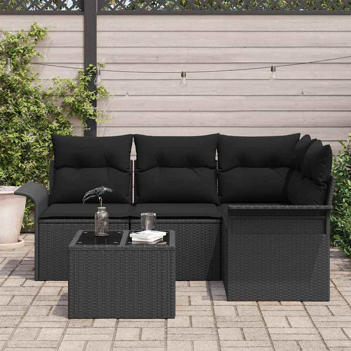 Havesofa Sæt med opbevaring 5 pcs Sort polyrattan