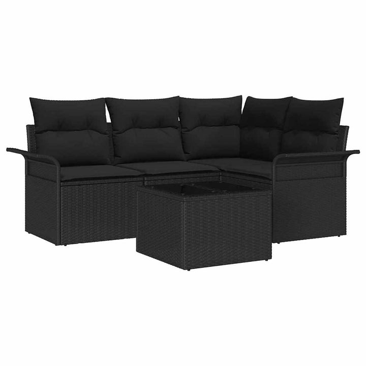 Havesofa Sæt med opbevaring 5 pcs Sort polyrattan