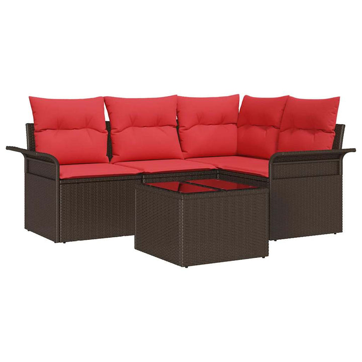 Havesofa Sæt med opbevaring 5 pcs Brun polyrattan