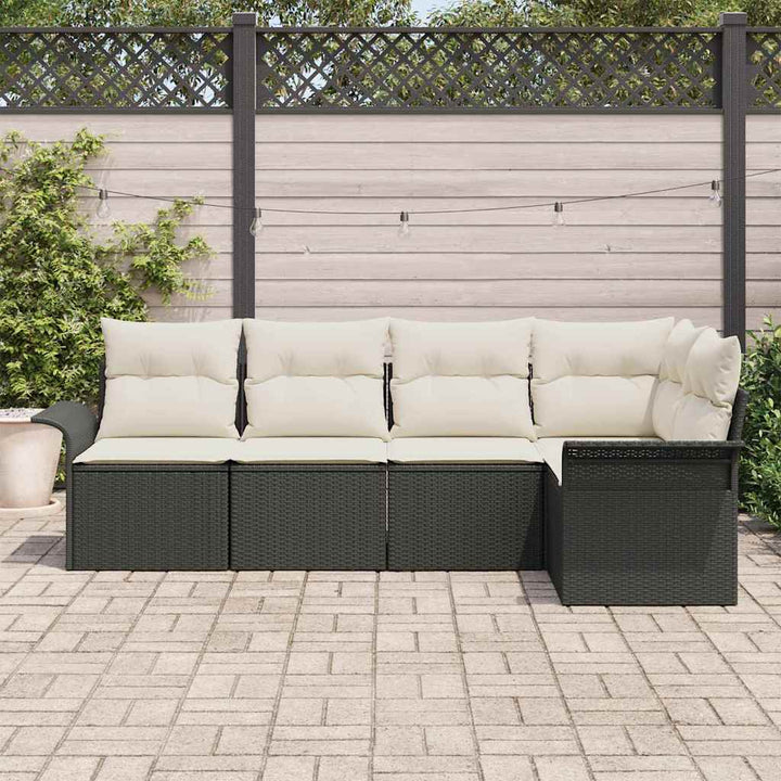 Havesofa Sæt med opbevaring 5 pcs Sort polyrattan