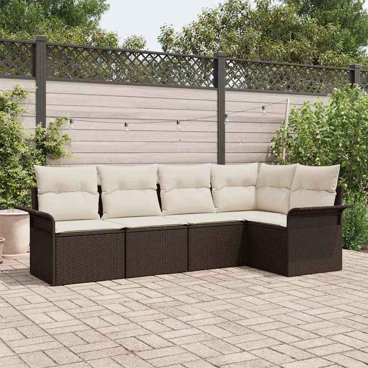 Havesofa Sæt med opbevaring 5 pcs Brun polyrattan