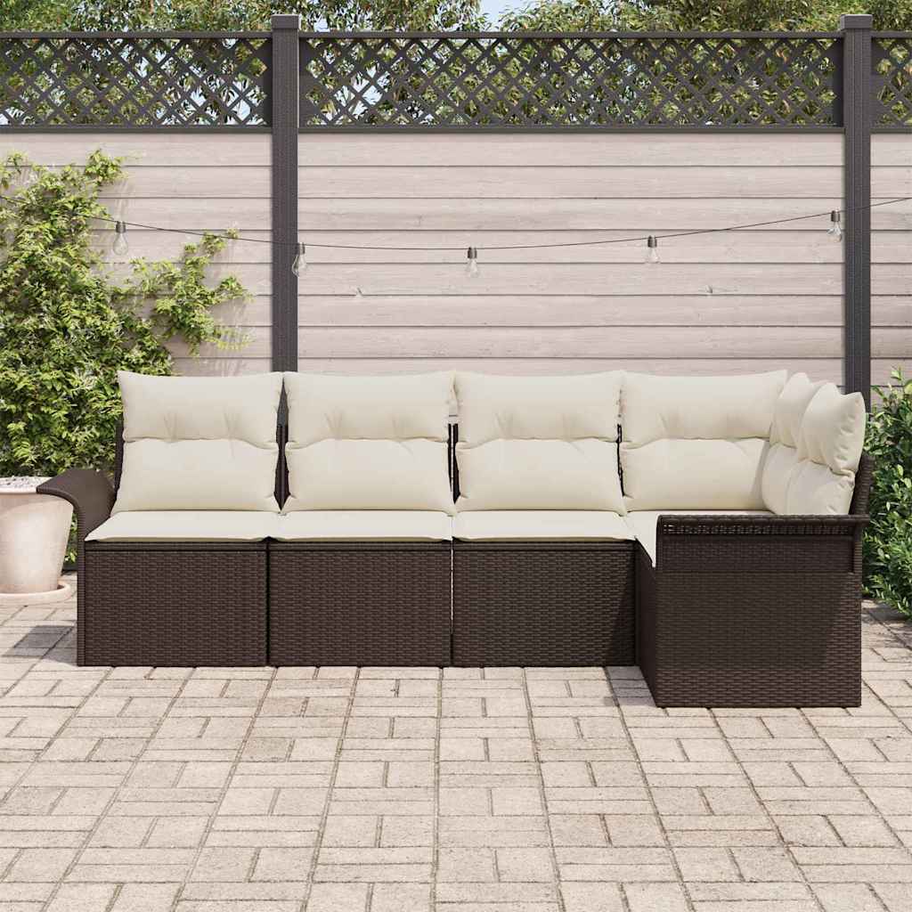 Havesofa Sæt med opbevaring 5 pcs Brun polyrattan