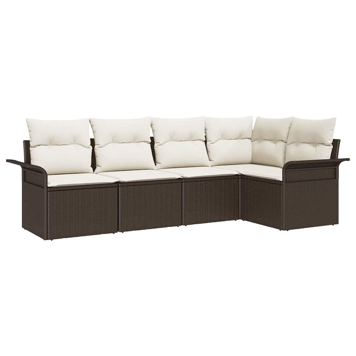 Havesofa Sæt med opbevaring 5 pcs Brun polyrattan