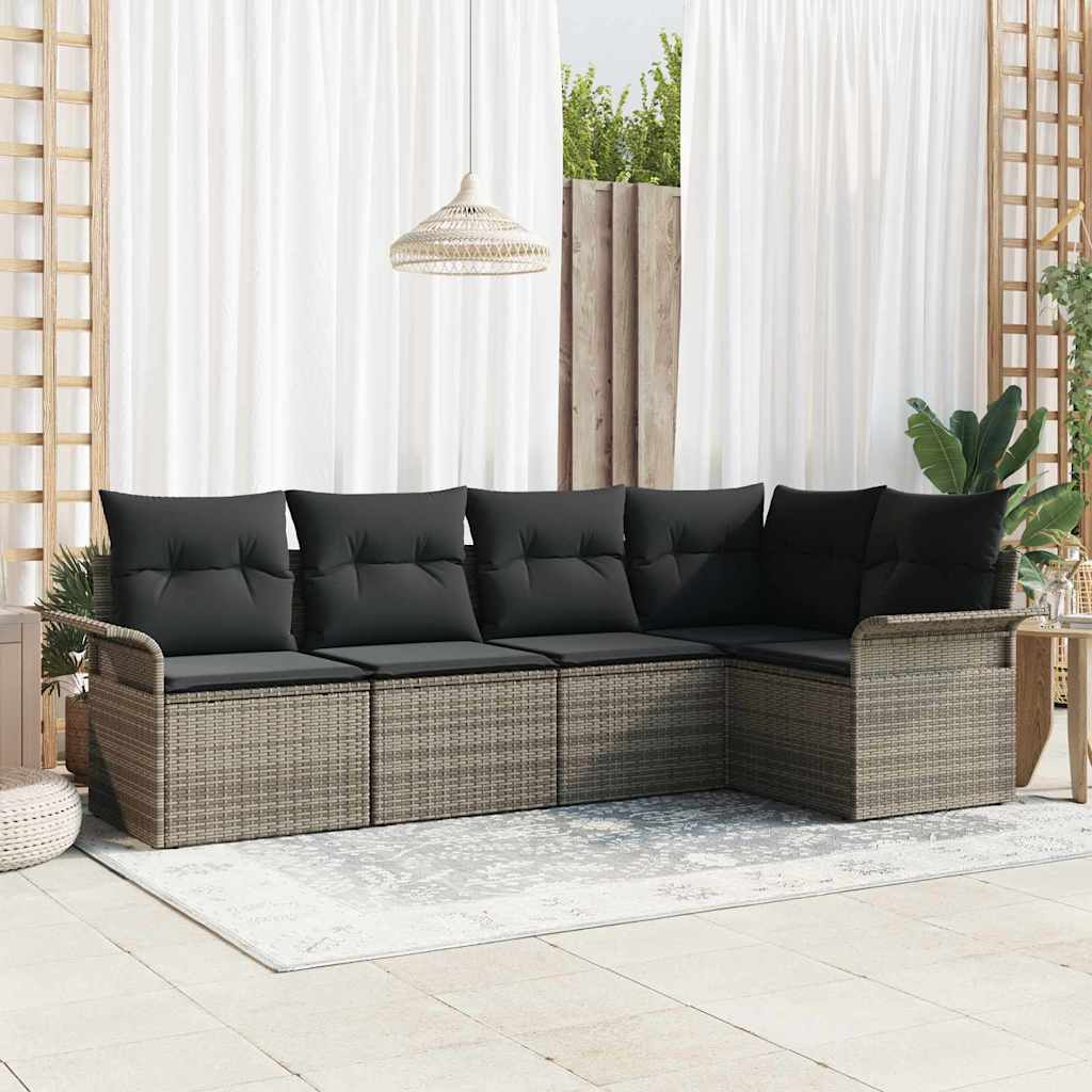 Havesofa Sæt med opbevaring 5 pcs Grå polyrattan