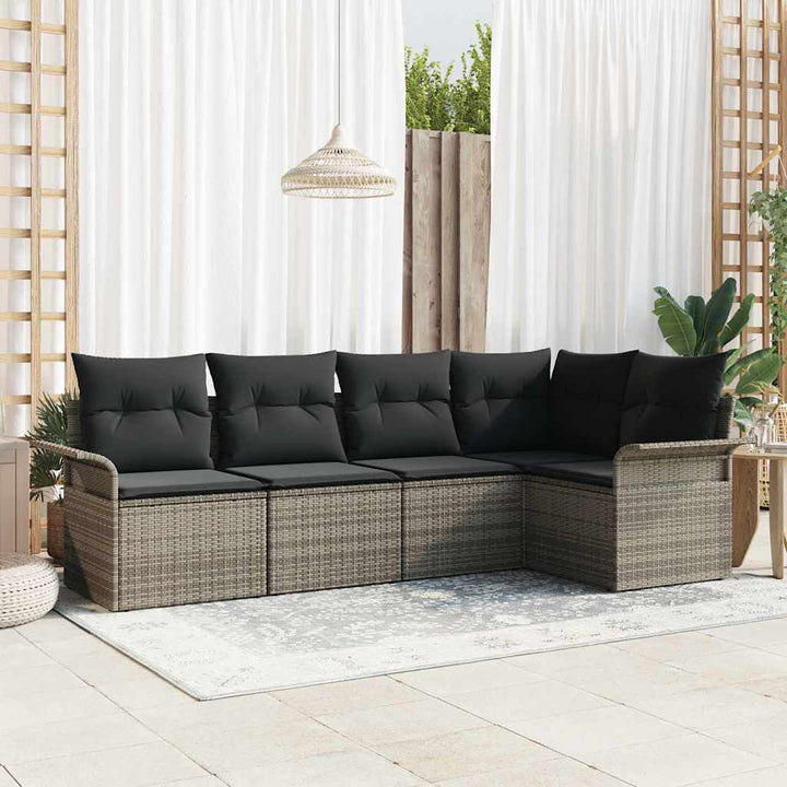 Havesofa Sæt med opbevaring 5 pcs Grå polyrattan