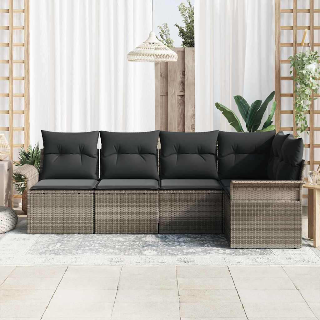 Havesofa Sæt med opbevaring 5 pcs Grå polyrattan