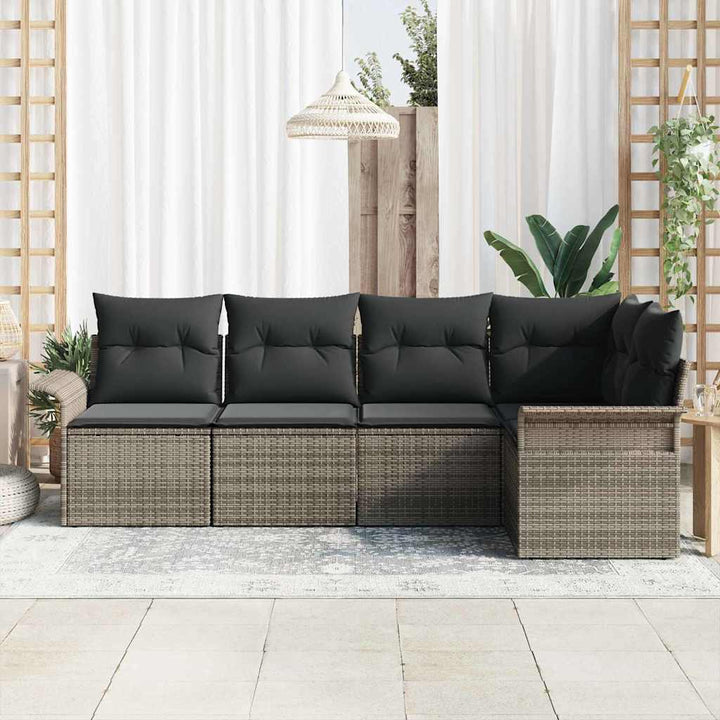 Havesofa Sæt med opbevaring 5 pcs Grå polyrattan