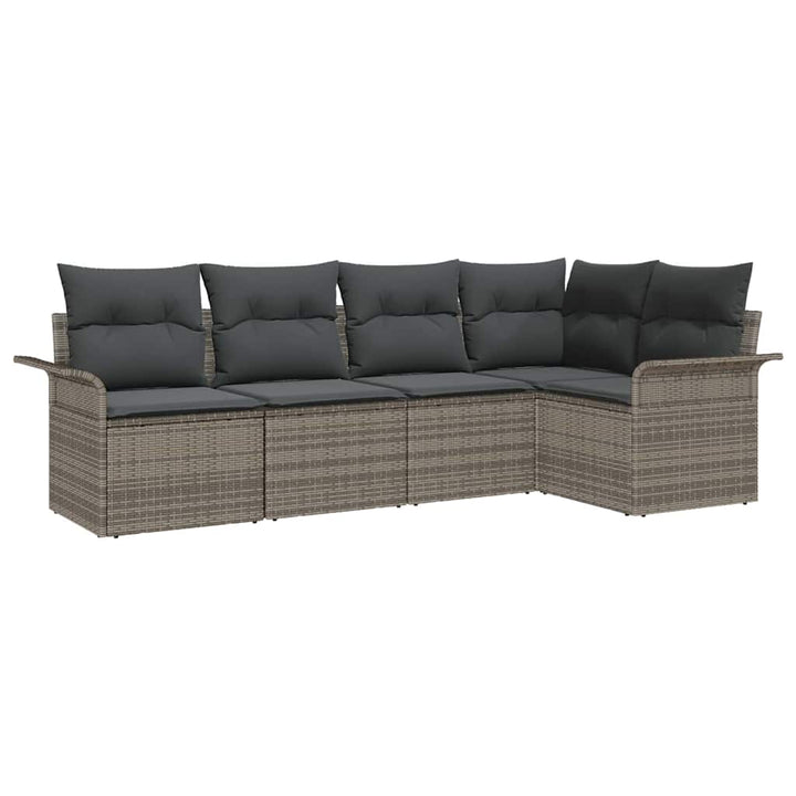 Havesofa Sæt med opbevaring 5 pcs Grå polyrattan