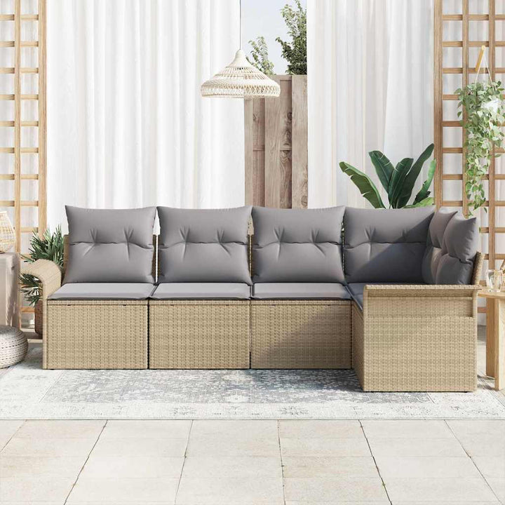 Havesofa Sæt med pude med opbevaring 5 pcs Beige Poly rattan