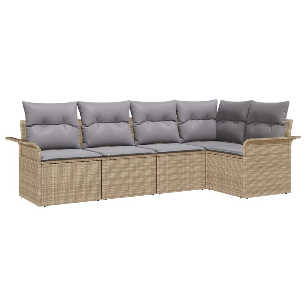 Havesofa Sæt med pude med opbevaring 5 pcs Beige Poly rattan