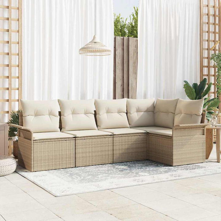 Havesofa Sæt med opbevaring 5 pcs Beige polyrattan