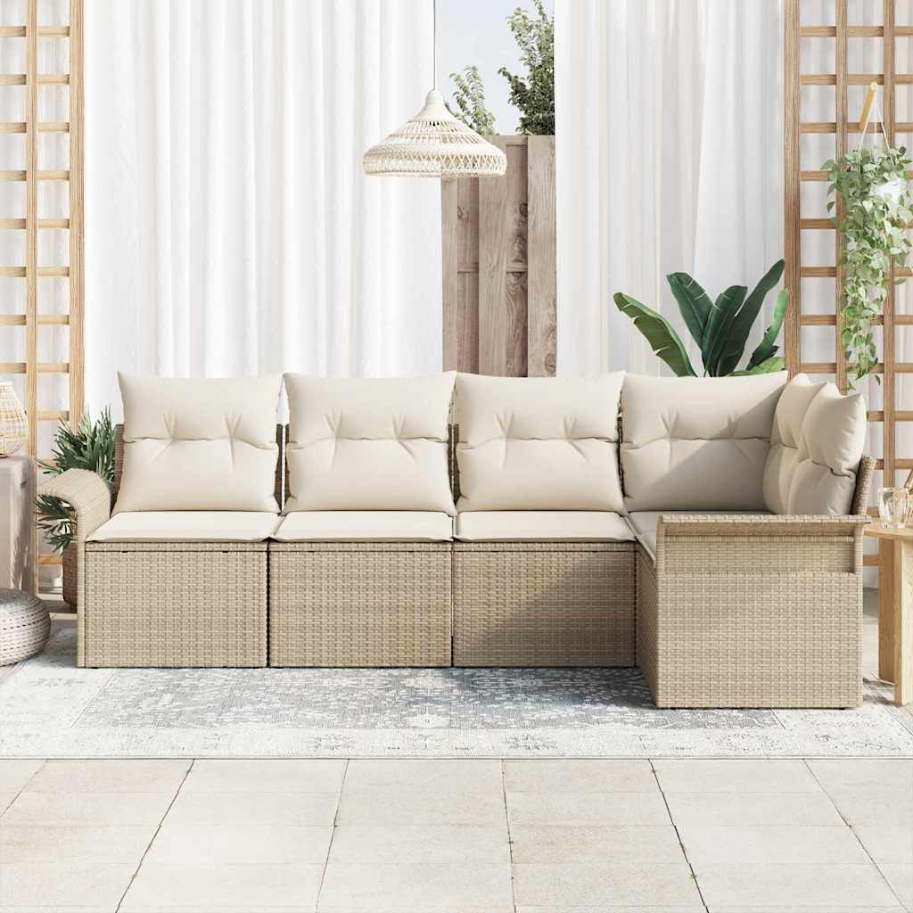 Havesofa Sæt med opbevaring 5 pcs Beige polyrattan