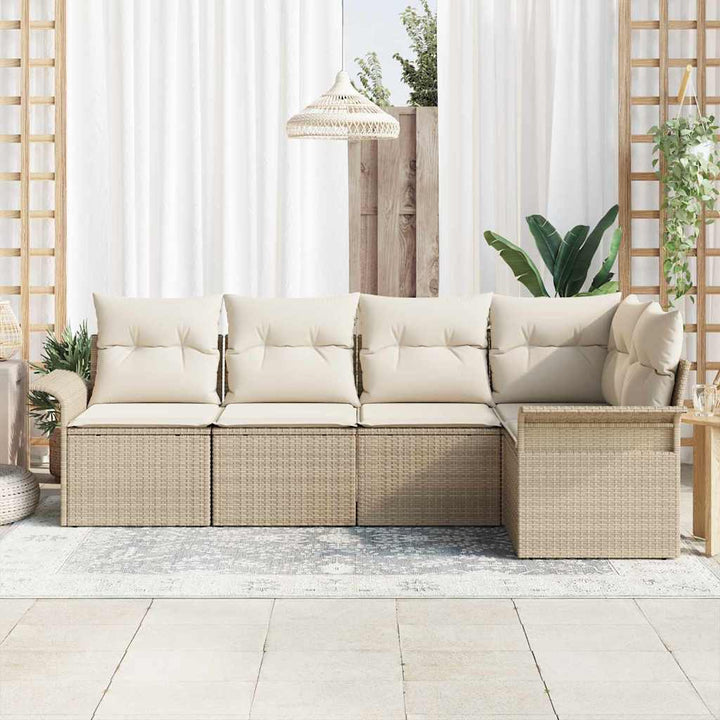 Havesofa Sæt med opbevaring 5 pcs Beige polyrattan