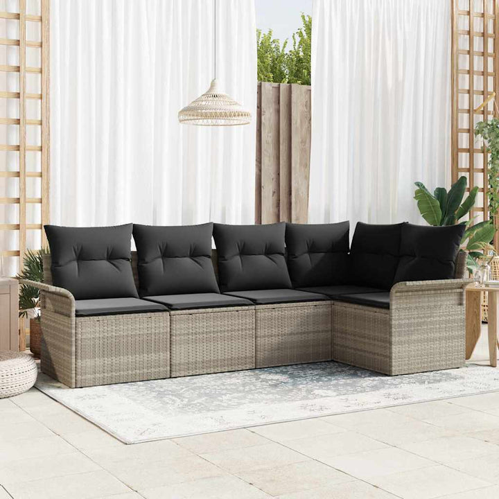 Havesofa Sæt med opbevaring 5 pcs Lysegrå polyrattan