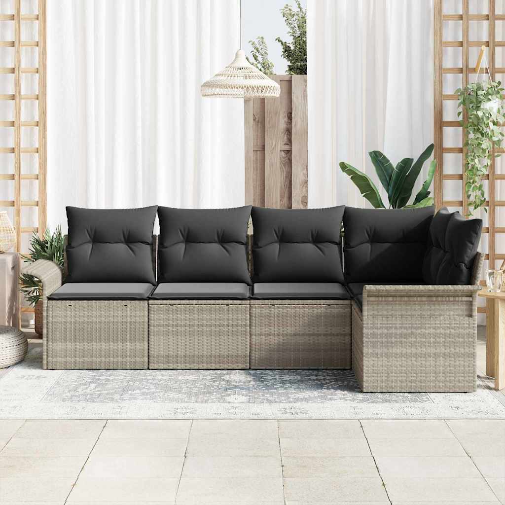 Havesofa Sæt med opbevaring 5 pcs Lysegrå polyrattan