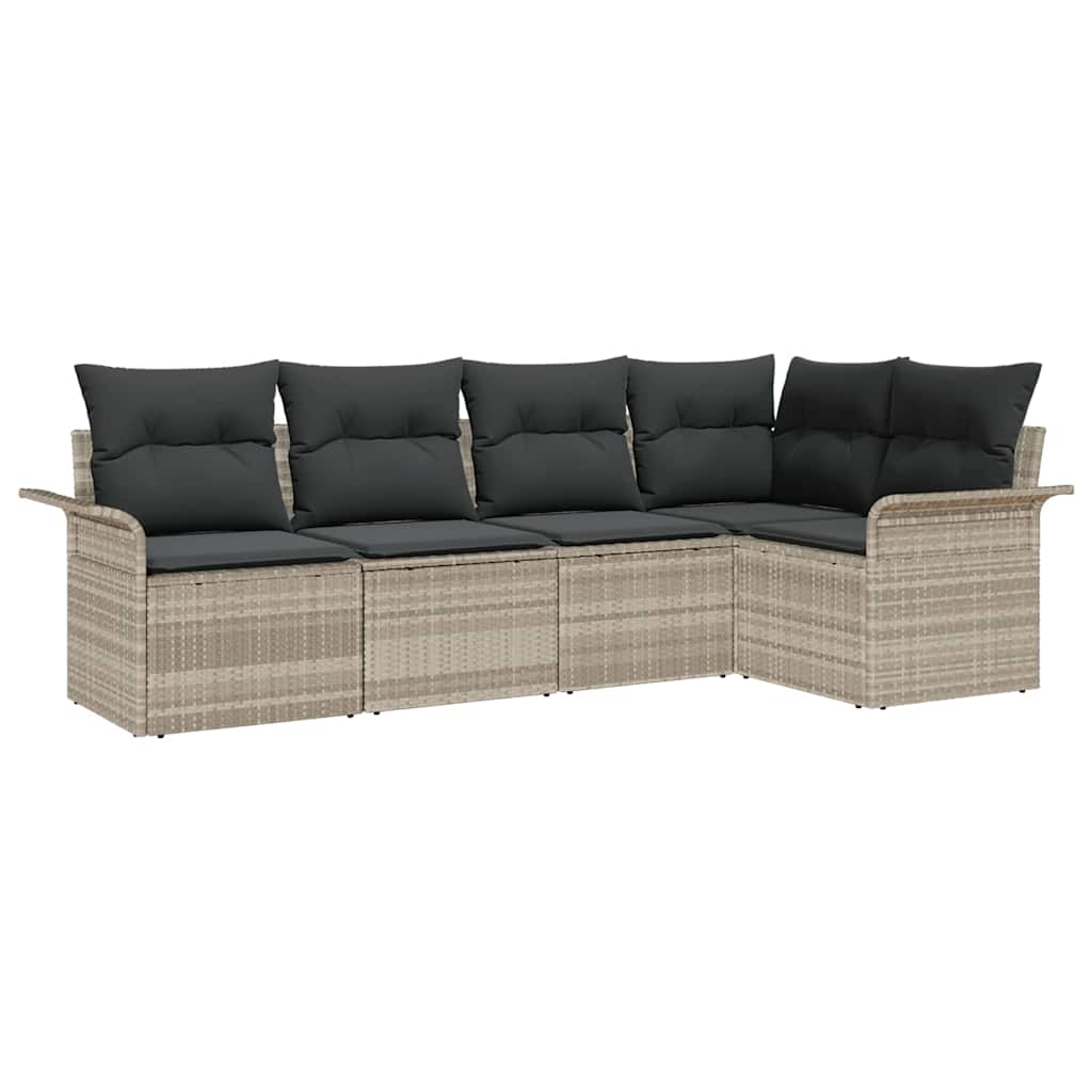 Havesofa Sæt med opbevaring 5 pcs Lysegrå polyrattan