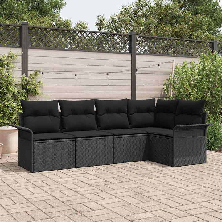 Havesofa Sæt med opbevaring 5 pcs Sort polyrattan