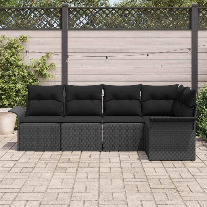 Havesofa Sæt med opbevaring 5 pcs Sort polyrattan