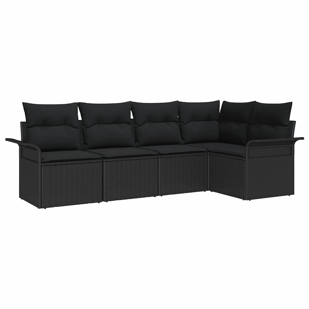 Havesofa Sæt med opbevaring 5 pcs Sort polyrattan