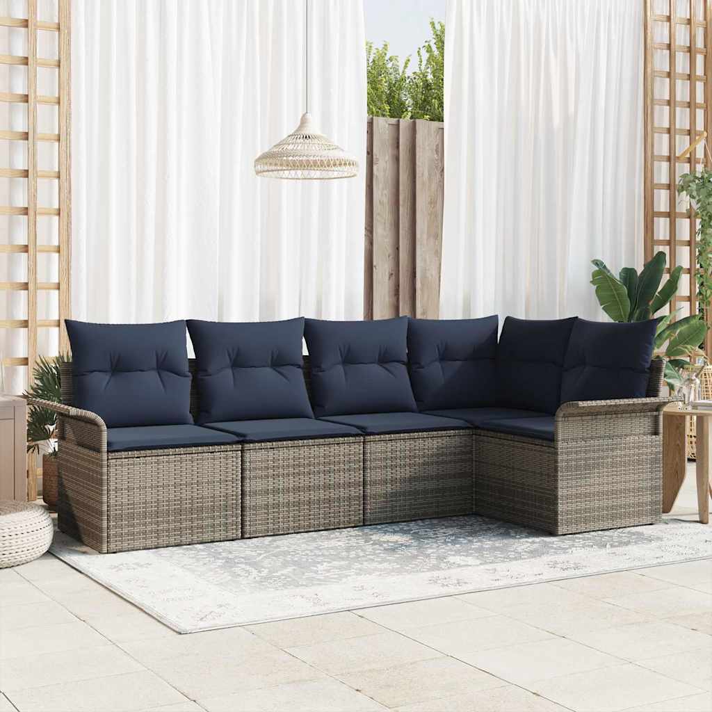 Havesofa Sæt med opbevaring 5 pcs Grå polyrattan