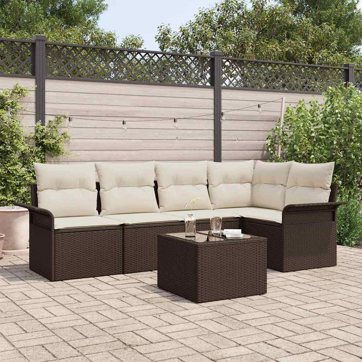 Havesofa Sæt med opbevaring 6 pcs Brun polyrattan