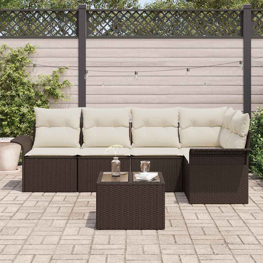 Havesofa Sæt med opbevaring 6 pcs Brun polyrattan