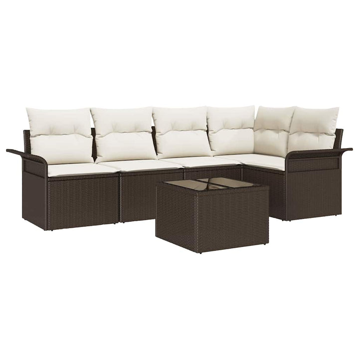 Havesofa Sæt med opbevaring 6 pcs Brun polyrattan