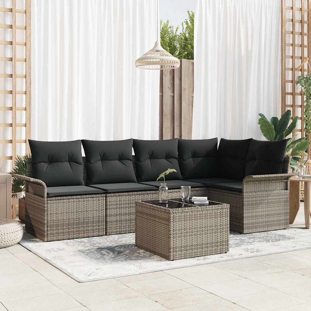 Havesofa Sæt med pude med opbevaring 6 pcs Grå Poly rattan