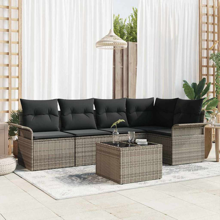 Havesofa Sæt med pude med opbevaring 6 pcs Grå Poly rattan