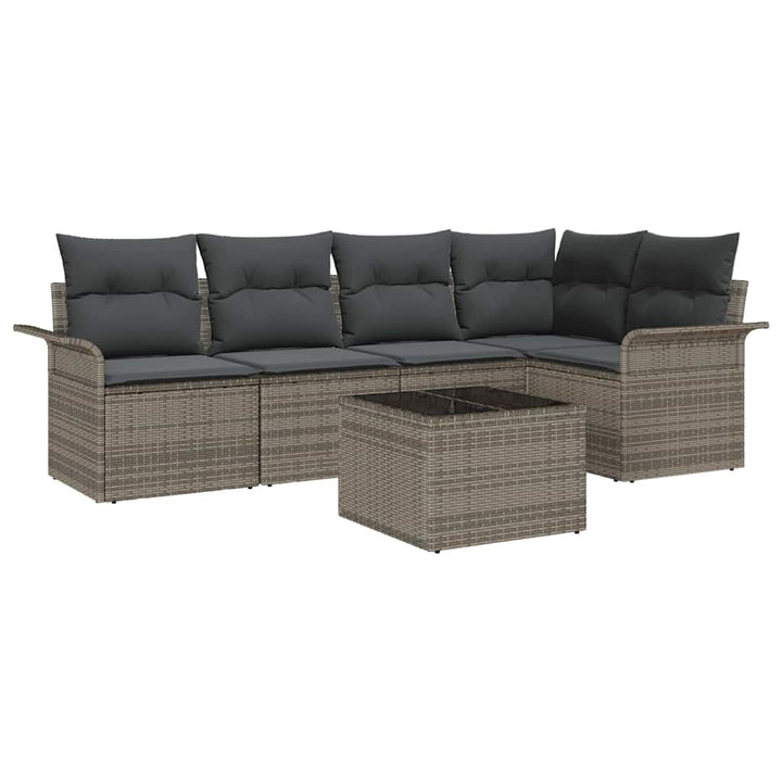 Havesofa Sæt med pude med opbevaring 6 pcs Grå Poly rattan