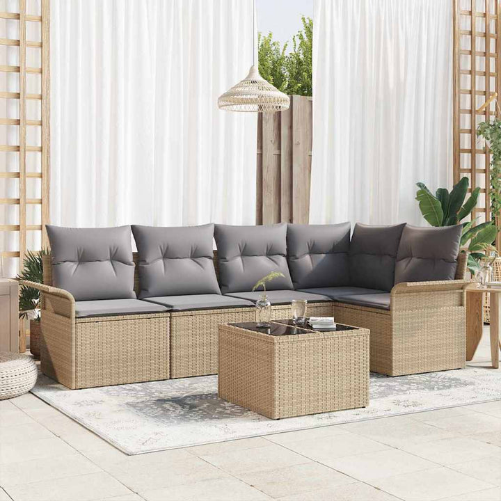 Havesofa Sæt med pude med opbevaring 6 pcs Beige Poly rattan