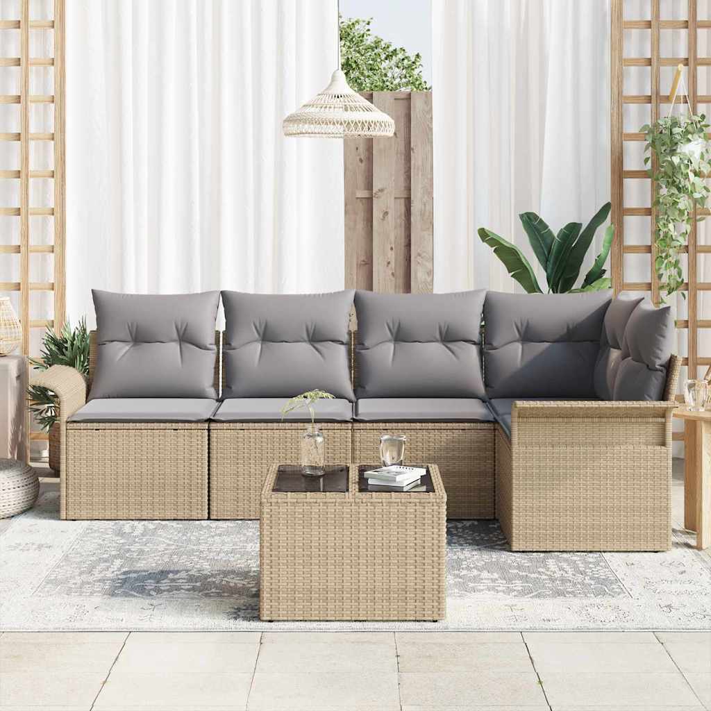 Havesofa Sæt med pude med opbevaring 6 pcs Beige Poly rattan