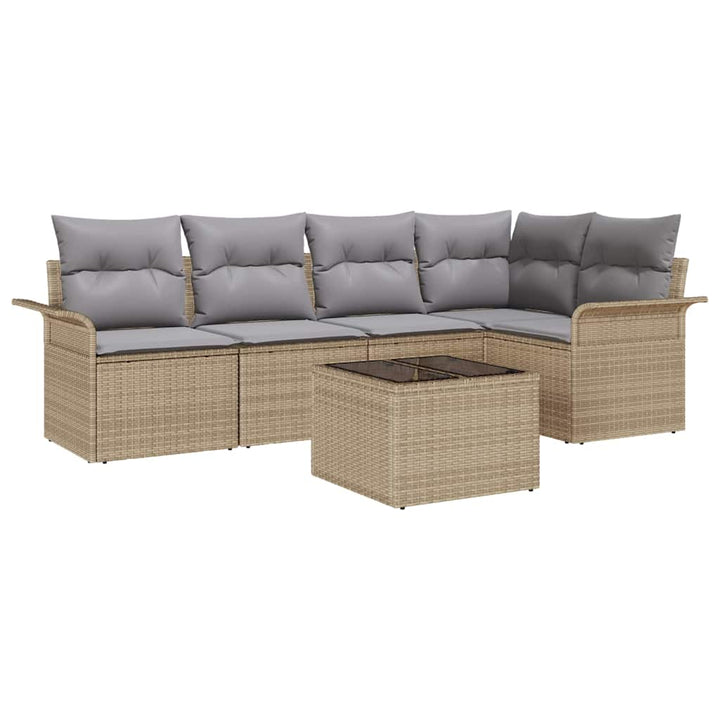 Havesofa Sæt med pude med opbevaring 6 pcs Beige Poly rattan